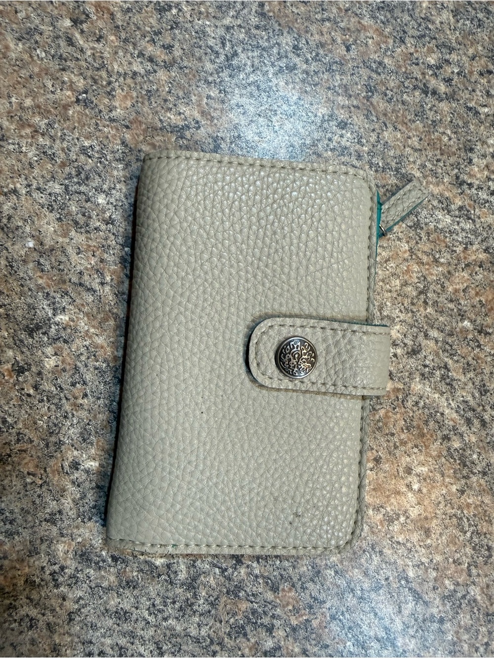 Pebbled Leather Snap Wallet in Light Taupe
